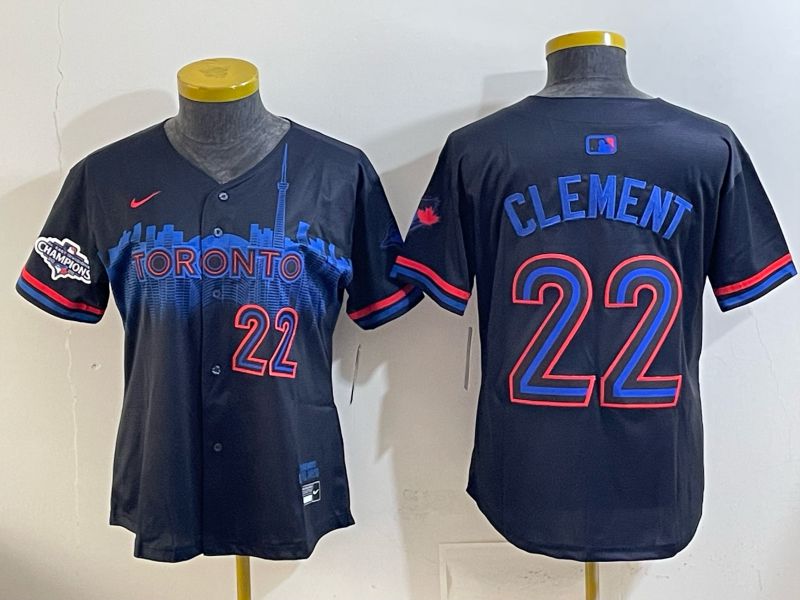 Women 2025 Nike Toronto Blue Jays #22 Clement black Game MLB Jersey 05->women mlb jersey->Women Jersey